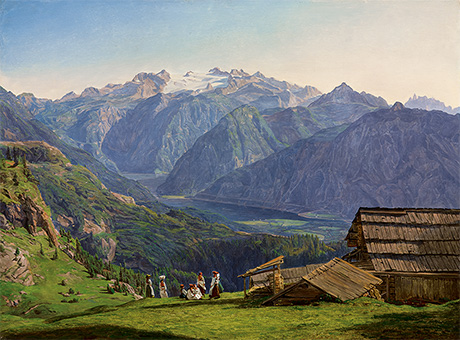 フェルディナント・ゲオルク・ヴァルトミュラー《イシュル近くのヒュッテンエック高原からのハルシュタット湖の眺望》