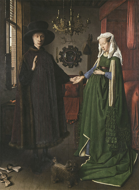 ヤン・ファン・エイク《アルノルフィーニ夫妻の肖像》1434年　油彩／板　82.2x60cm　ロンドン・ナショナル・ギャラリー　提供：アフロ　※本展には出展されません