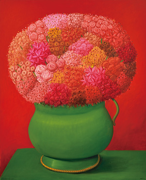 フェルナンド・ボテロ《赤の花》（3点組）　2006年　油彩／カンヴァス　199 x 161 cm